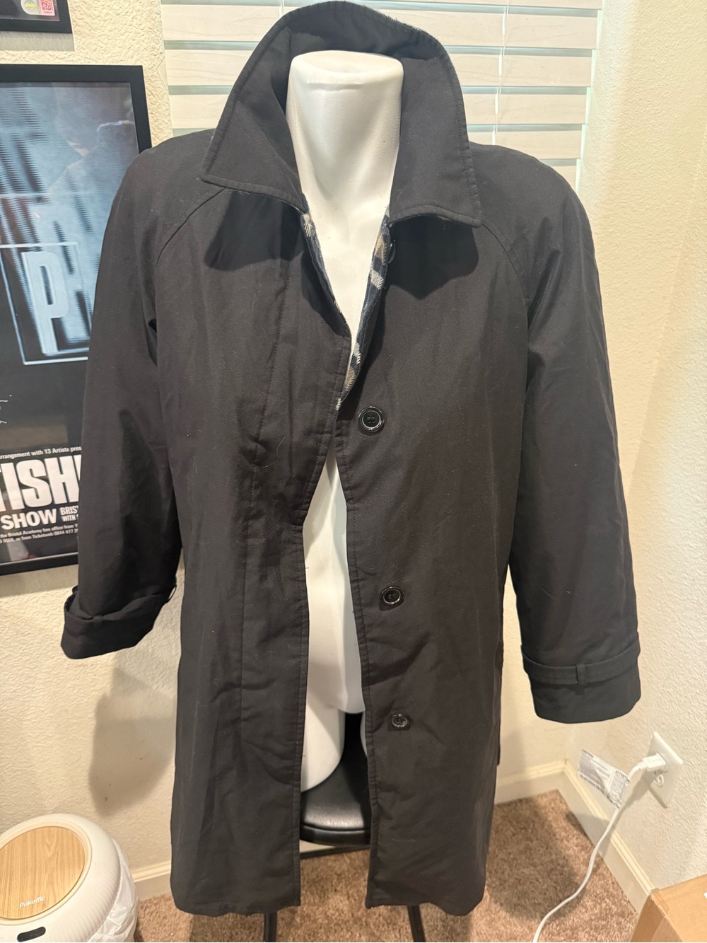 Utex Design plaid black long coat